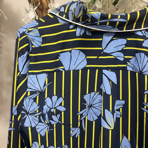 Halogen Blue and Yellow Floral Striped Blouse - Picture 5 of 6
